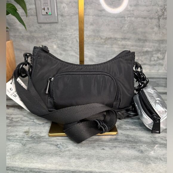 Zara Womens Black Crossbody Bag with Chain Pocket Pouch‎ - Picture 1 of 8